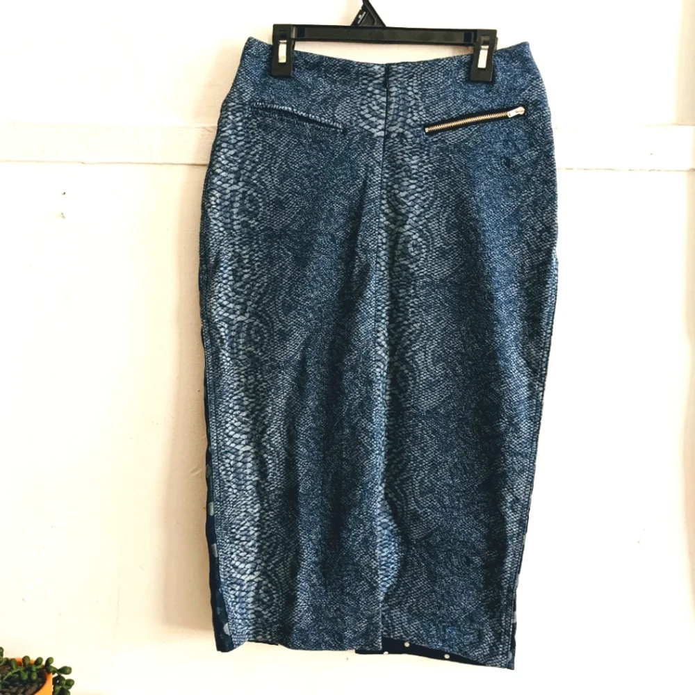Y2k Vintage Designer Babyghost Denim Pencil Skirt Polka Dot Python Ooak